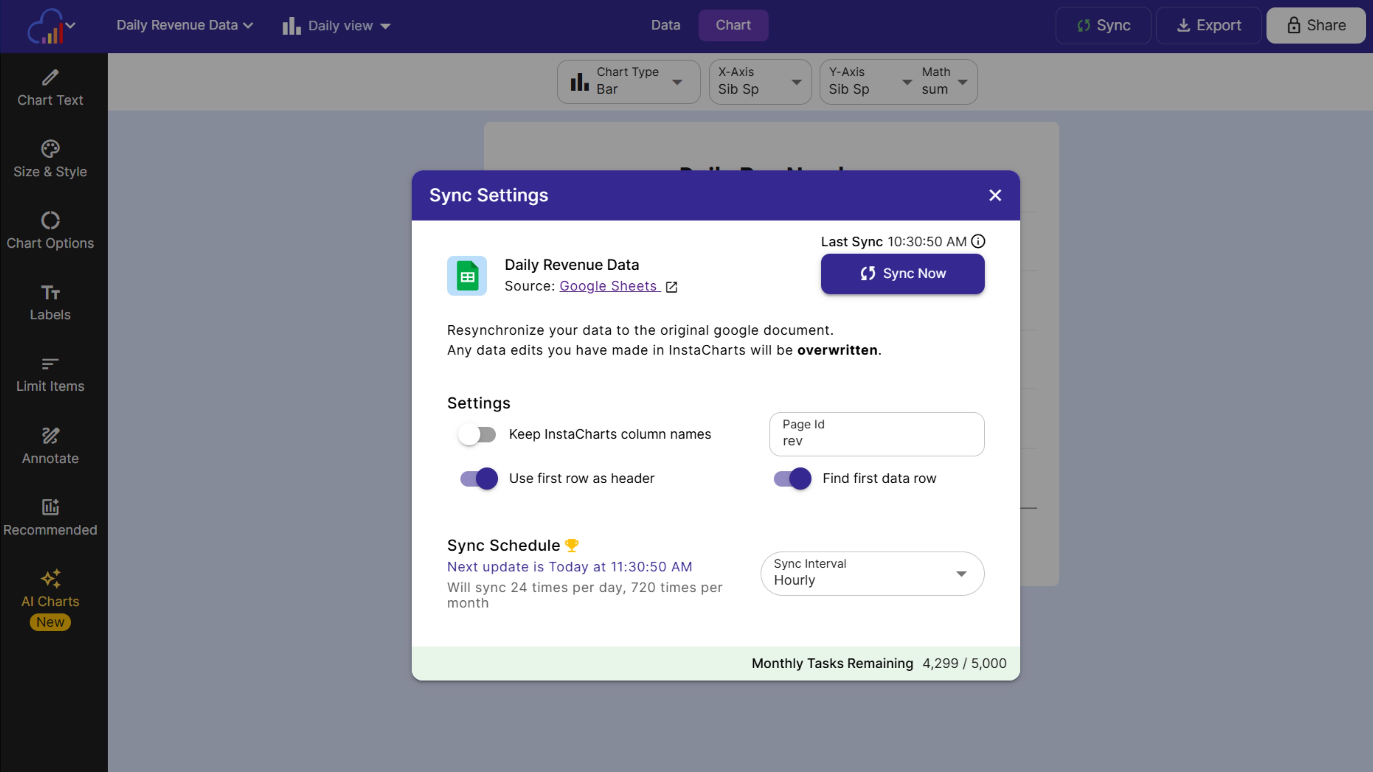 Keep your data fresh with InstaCharts