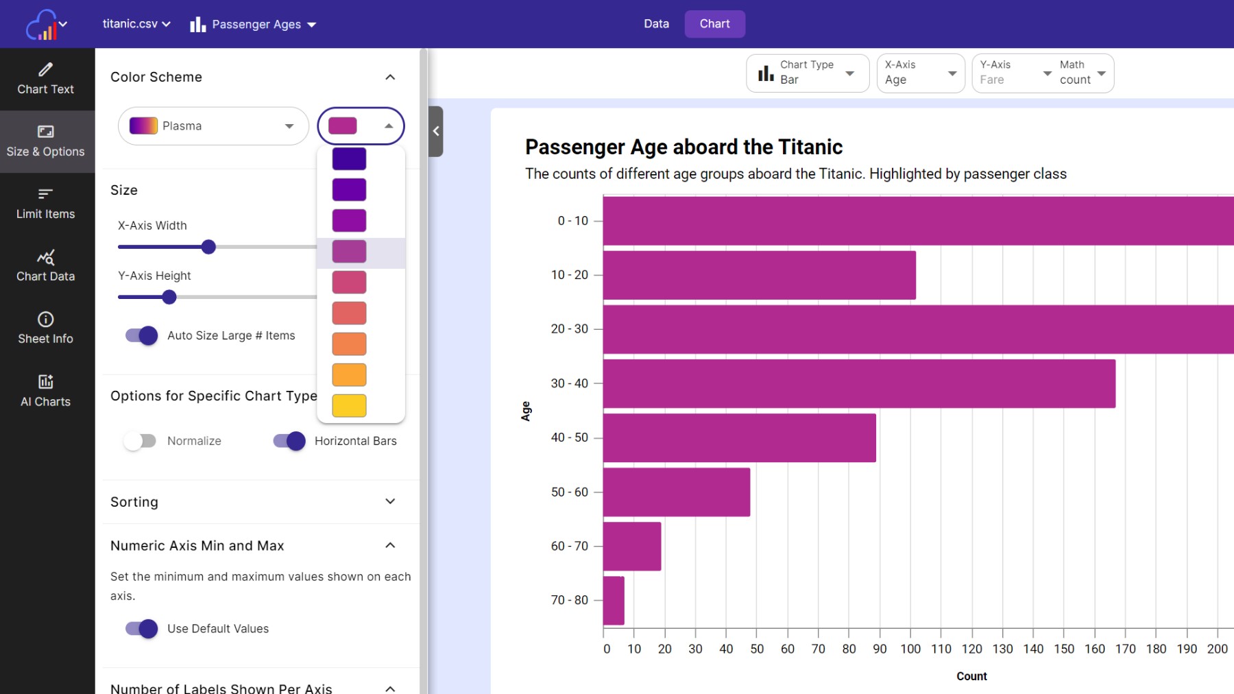 Selecting a single color from the color scheme to appear in the chart