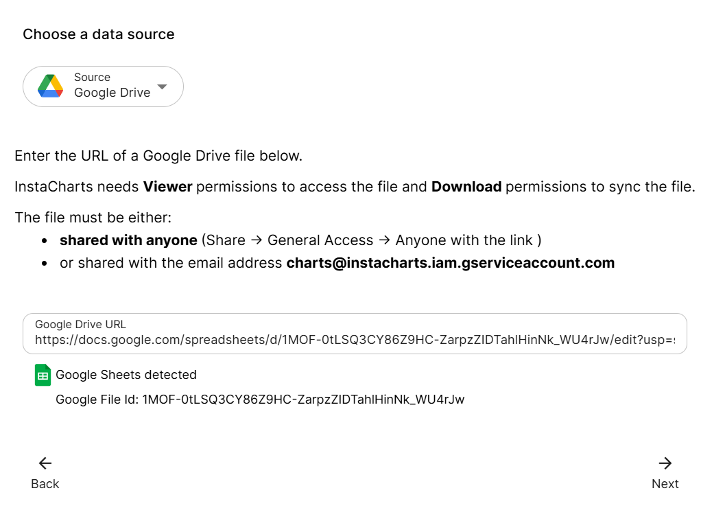 New Sheet Dialog - A Google Sheets url has been entered