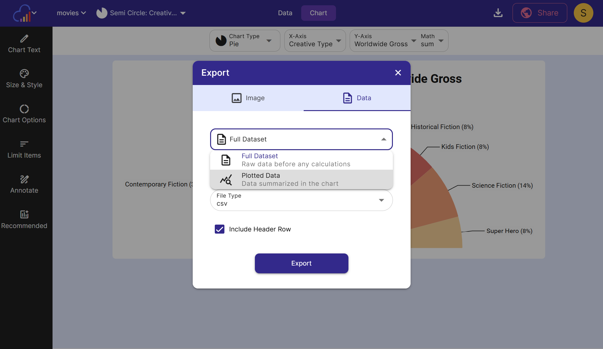 Export your data using the Export Dialog
