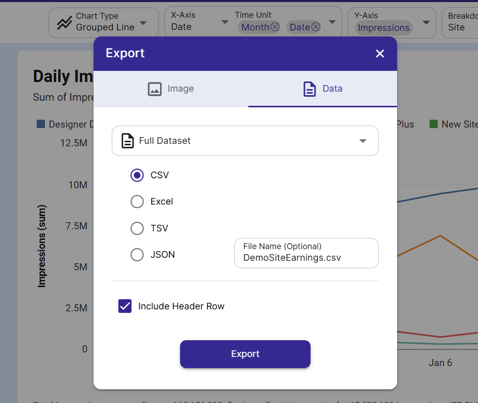 Export your data using the Export Dialog