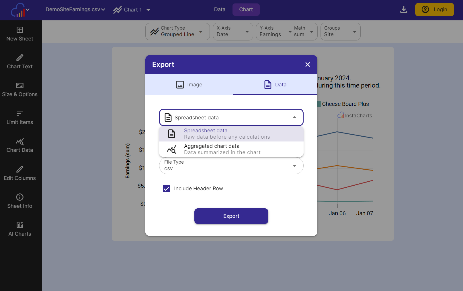 Export your data using the Export Dialog