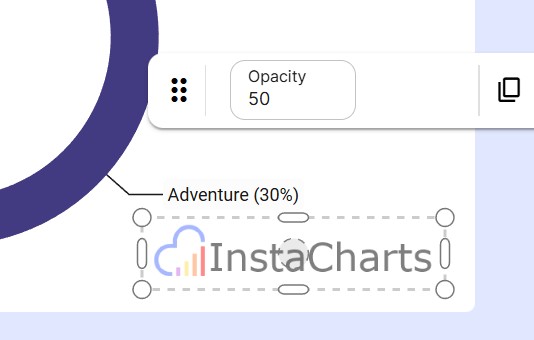 Resize and reposition the image by clicking on it. We've set the opacity to 50% to turn this image into a watermark.