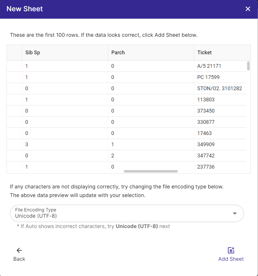 File Preview - Make sure characters are displaying correctly before importing your spreadsheet