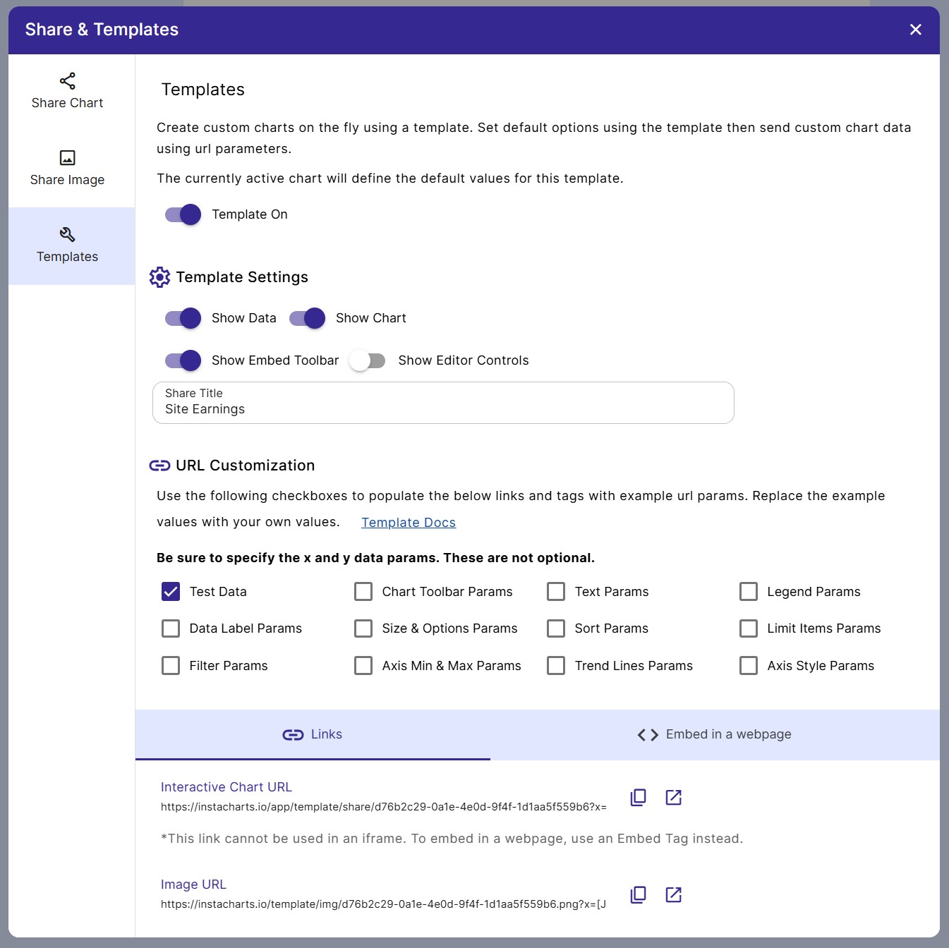 Templates settings and url params to customize the template url