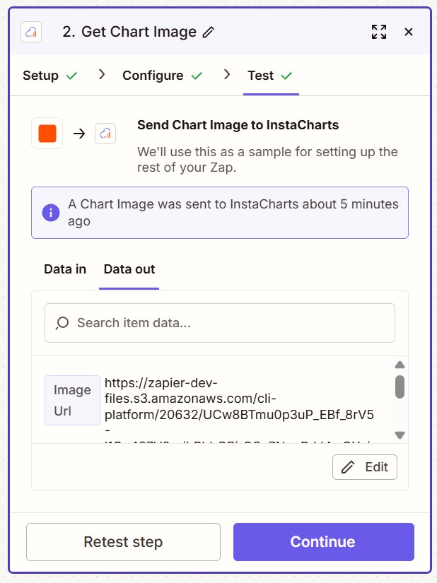 A successful test returns an image url you can use in later steps.